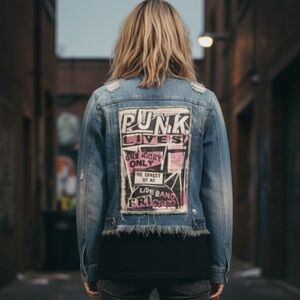 ✨NEW moto Punk Style Distressed Fringe Denim Jacket